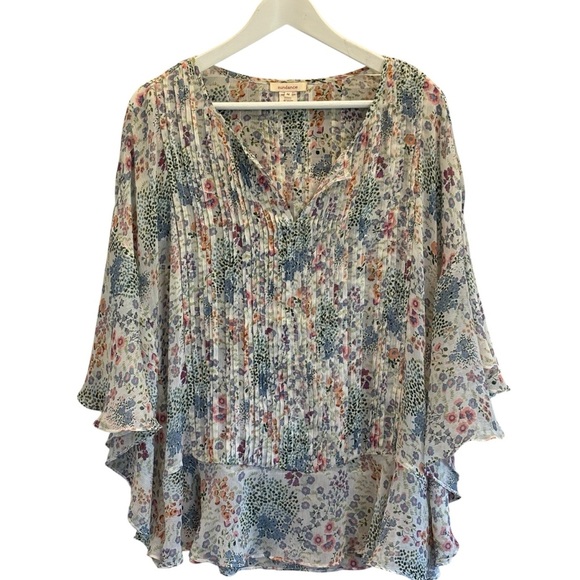 Sundance Floral Pleated Sheer Pintuck Dolman Boho Flowy Blouse Size Medium - Picture 1 of 6